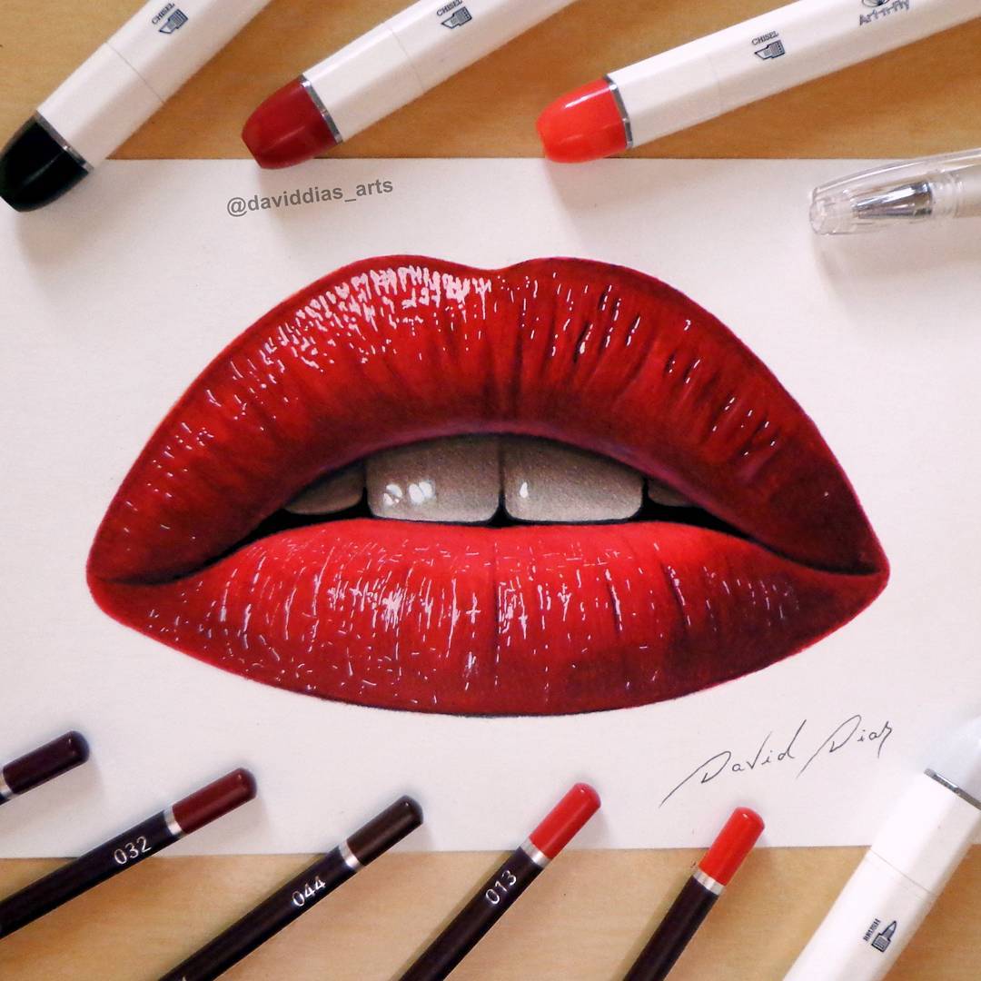 How to draw lips tutorial with ArtnFly markers and pencils