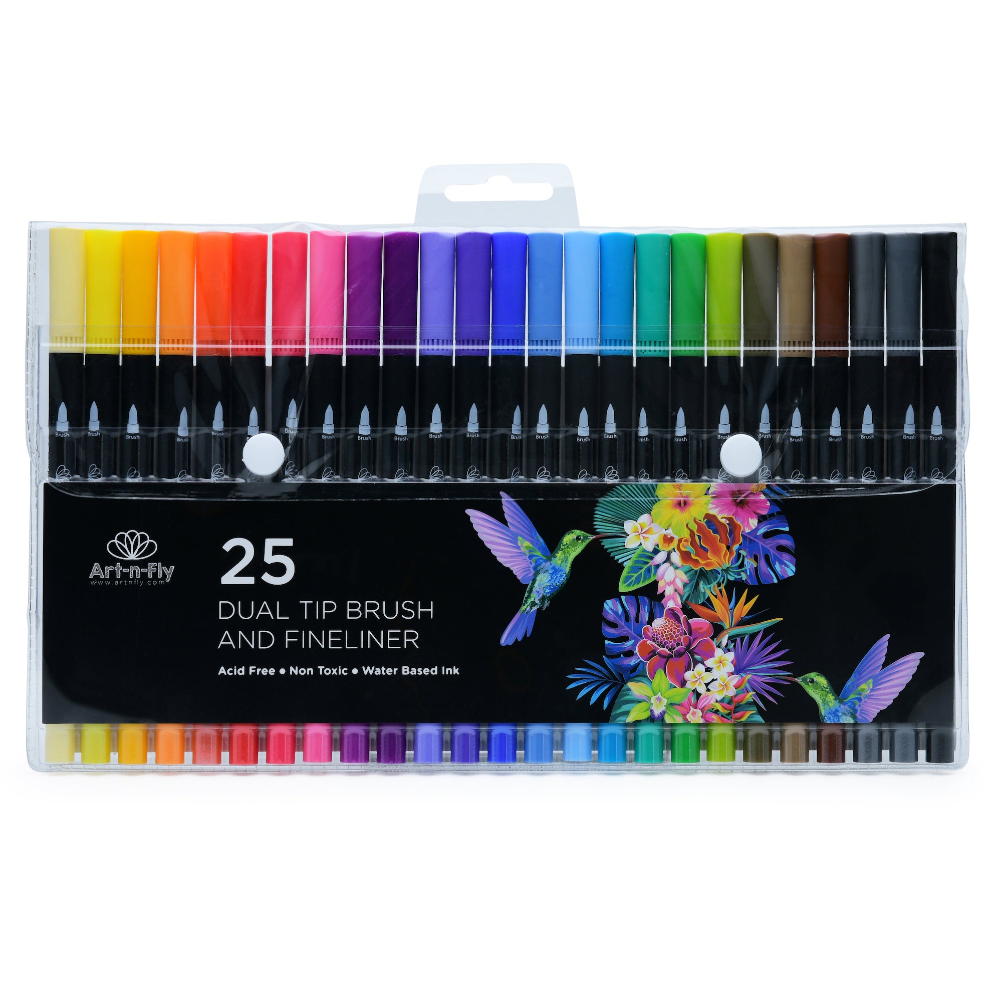 25 Dual Tip Color Fineliner Pens For Drawing Brush Tip and Colored