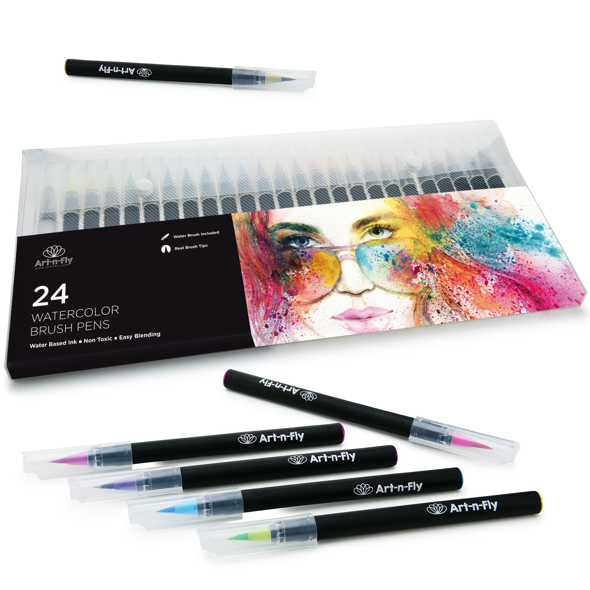 Net Focus Media Watercolor Brush Pens – Includes 24 Colorful Watercolor  Markers (Flexible Nylon Brush Tips) With 1 Refillable Water Blending Brush, Watercolor Paint Pens Art Supplies For Teens, Kids And Adults