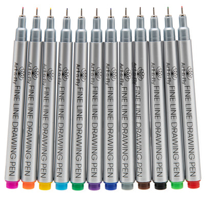 12 Colored 03 Fine Tip Color Inking Pens For Drawing Archival